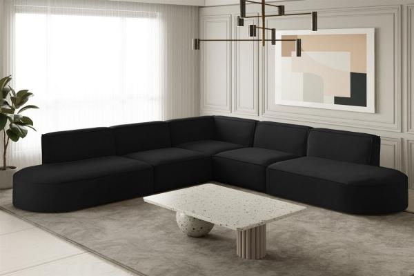 Ecksofa Designersofa PALMA in Stoff Opera Velvet Schwarz Seite Universal