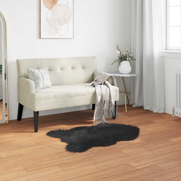 vidaXL Teppich aus Kunstschaffell TAFALLA Schwarz 80 x 120 cm 42021586