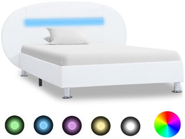 vidaXL Bettgestell mit LED Weiß Kunstleder 100x200 cm 285433 Bild 1