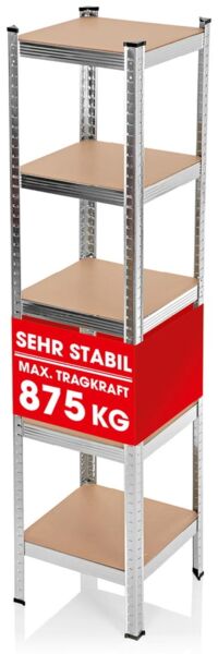 EASYmaxx Schwerlastregal 180x40x40 cm, 875 kg Traglast, 175 kg pro Ebene, 1-tlg, Kellerregal Lagerregal, 5 verstellbare Ablagen