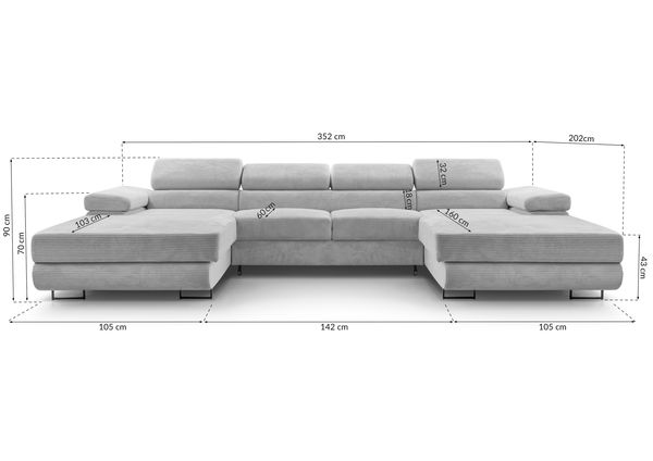 AX LIVING Sofa U Form mit Schlaffunktion Arborio U 352cm in Dunkelgrau Bild 6