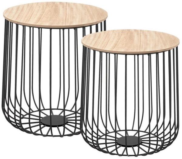 CARO-Möbel Couchtisch ERRANO Beistelltisch Wohnzimmertisch im 2er Set in Natur, Metallkorb mit Stauraum, Vintage Look