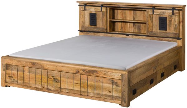 Bett mit Schublade Mango 140x200 natur lackiert RAILWAY #170