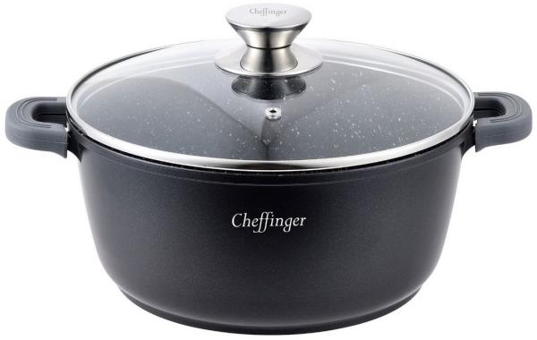 Kochtopf Aluguss Glasdeckel Ø28cm Induktion Marmorbeschichtung Suppentopf Pfanne schwarz