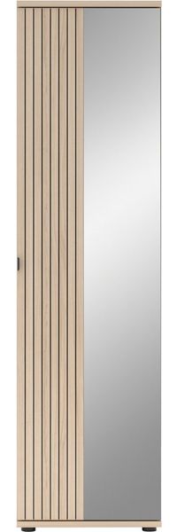 PISA Garderobenschrank mit ausziehbarer Kleiderstange in Basalt matt mit Leistenoptik Riva Eiche – FSC-Zertifiziert – Moderner Flurschrank mit 5 Fachböden – 55 x 202 x 38 cm (B/H/T)