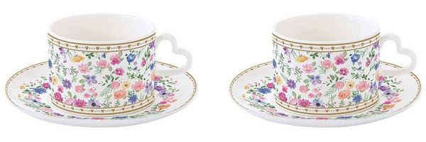 EasyLife Tasse Mon Amour, Porzellan, Spülmaschinengeeignet, Mehrfarbig, Herzen & Blumen, H: 6.5cm