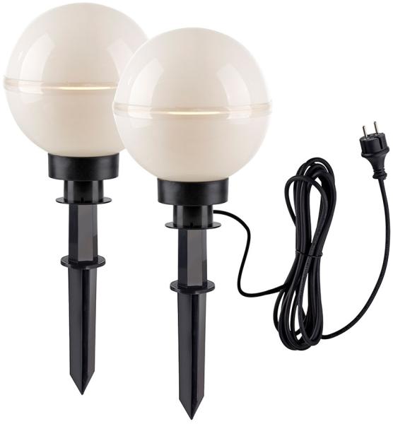 2x LED Außen Steckleuchten, Kugel, weiß, Erdspieß, Kabel, D 20 cm