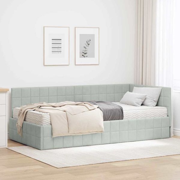 vidaXL Eckbettgestell mit Matratze mit Kopfteil 2 pcs Hellgrau Samt 3393948