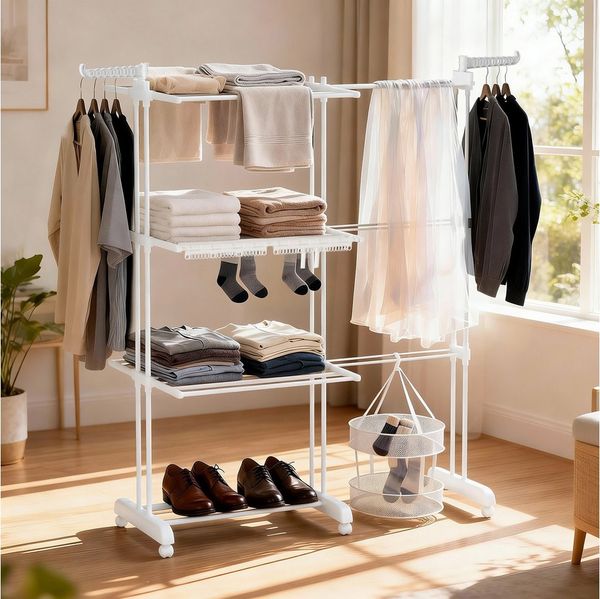Huracan Wäscheständer Turm 2in1 Klappbar, Wäscheturm, Turmwäscheständer Hoch, Flügelwäscheständer Clothes, 3 Etagen