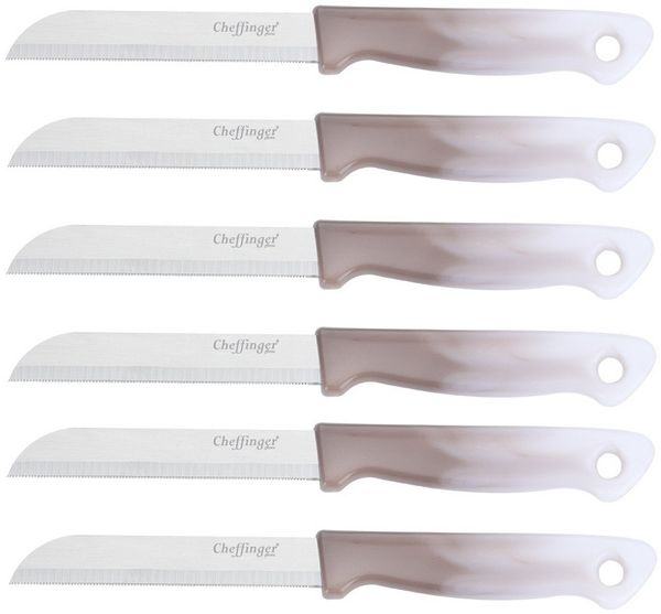 6 Stück Küchenmesser 18 cm mit ergonomischem Griff - vielseitig & pflegeleicht, Hellbraun