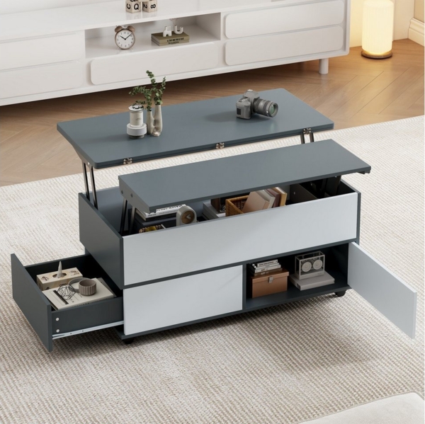 OKWISH Couchtisch Höhenverstellbarer Kaffeetisch (Wohnzimmertisch, Sofatisch, Satztisch, Beistelltisch, 1-St, mit Rollen), mit Verstecktem Stauraum und Ablage Bild 3