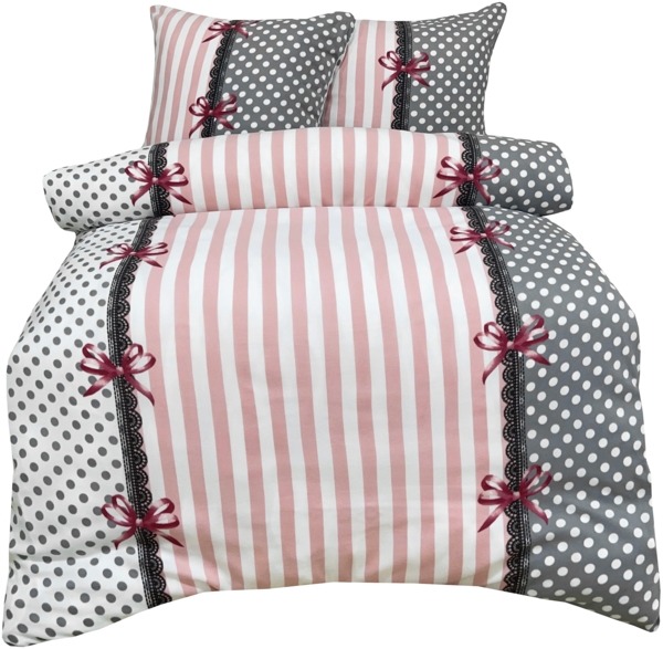 Fleece Bettwäsche aus Polyester, ca. 130 gsm, Grau-Rosa mit Schleifen Bettbezug 200x220 cm Bild 2