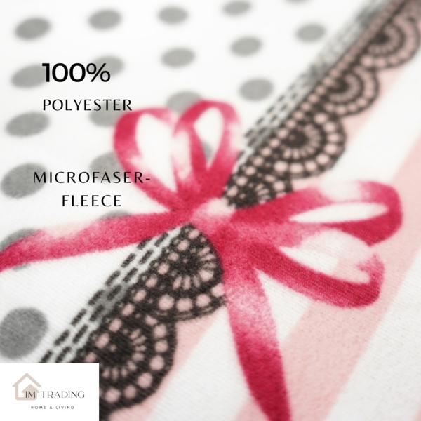 Fleece Bettwäsche aus Polyester, ca. 130 gsm, Grau-Rosa mit Schleifen Bettbezug 200x220 cm Bild 4