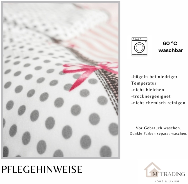 Fleece Bettwäsche aus Polyester, ca. 130 gsm, Grau-Rosa mit Schleifen Bettbezug 200x220 cm Bild 5