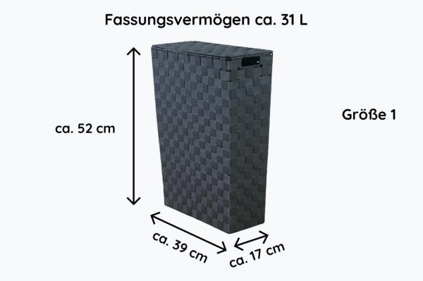 Lycce Wäschekorb NISCHENWÄSCHEKORB grau Wäschesammler Wäschekorb Stoff geflochten, für Nischen, mit Deckel und Griffmulden