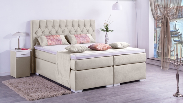 Meisterbetten Boxspringbett Jana 140x220 in VS-Creme, Matratzenbezug Nano, Ergoflex-Topper Bild 3