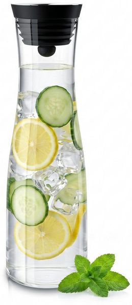 Arendo Karaffe Glaskaraffe 1700 ml mit Deckel, Wasserkaraffe mit Edelstahl Grobfilter, Borosilikatglas, 1,7 L, Sieb, hitze- und kältebeständig, BPA-frei