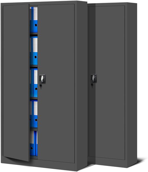 Jan Nowak 2er Set Metallschrank Jan 185 x 90 x 40 cm - Metall Aktenschrank Abschließbar mit 2 Türen, Mehrzweckschrank mit 5 Ebenen, Büroschrank aus Stahlschrank mit Pulverbeschichtung - Anthrazit