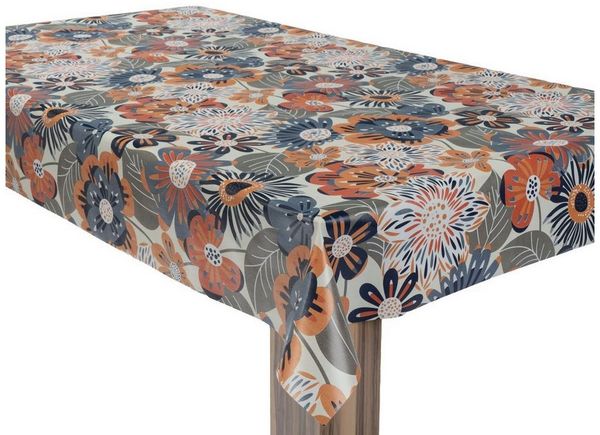 laro Tischdecke Wachstuchtischdecke Retro Blumen Orange-Grau PVC Eckig