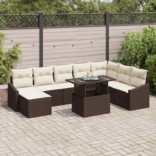 vidaXL Sofa Set mit Kissen 9 pcs Braun und Creme Poly-Rattan 3349054