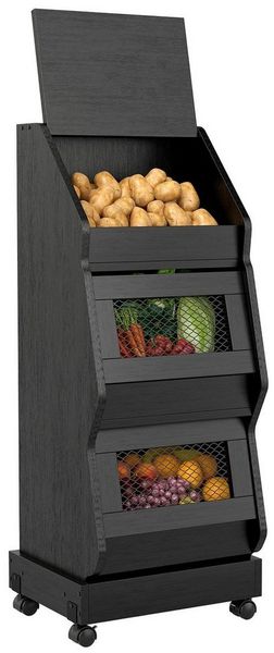 Puluomis Vorratsdose Vorratsdose Kartoffelbox, Gemüsebox mit Rollen, Kartoffelkiste, (Gemüsebehälter mit Belüftung und Brotfach, Aufbewahrung von Gemüse und Obst, Kartoffelbox braun schwarz)