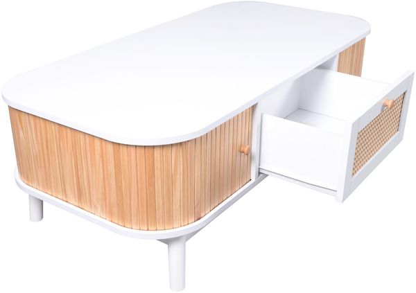 Couchtisch, MDF mit Rattan-Details & Stauraum, 110x55x38,5 cm, Weiß/Holzfarben Bild 8