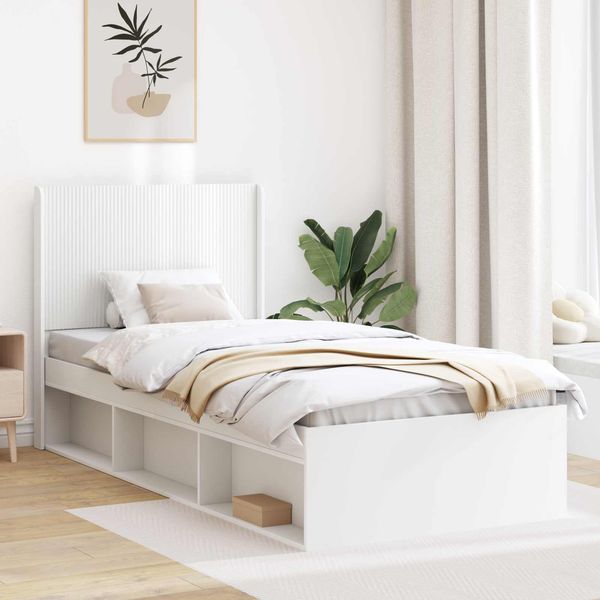 vidaXL Bettgestell mit Stauraum und Kopfteil Weiß 100x200 cm 3413885