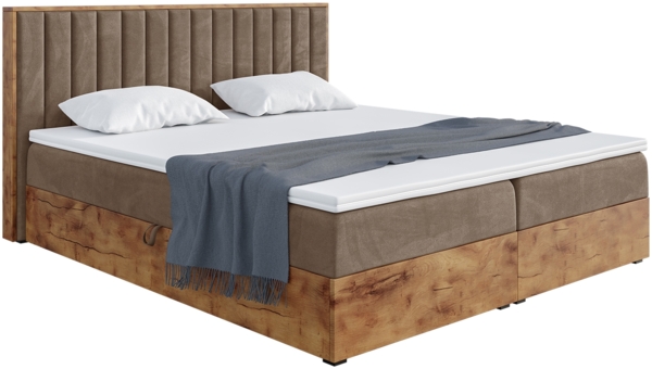 MEBLINI Boxspringbett LOFTY 4 180x220 cm mit Bettkasten - H3/Braun Samt Polsterbett - Doppelbett mit Topper & Taschenfederkern-Matratze Bild 2