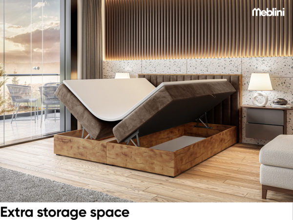 MEBLINI Boxspringbett LOFTY 4 180x220 cm mit Bettkasten - H3/Braun Samt Polsterbett - Doppelbett mit Topper & Taschenfederkern-Matratze Bild 5