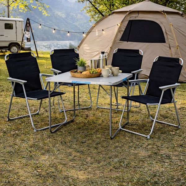 5-teiliges Campingmöbel Set Alu L80xB60xH68cm Schwarz