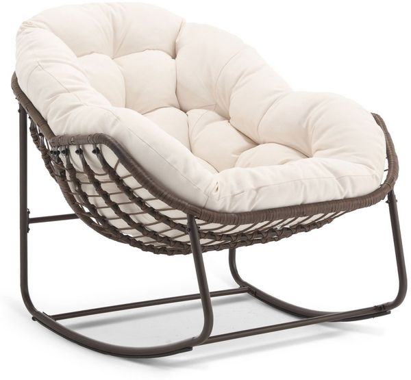 SeedWave Schaukelstuhl Übergroß mit PE-Rattan-Geflecht, 15 cm dickem Olefin-Fleece-Kissen, Lounge-Stuhl für Innen- und Außenbereich, Stilvolle Eierschalenform
