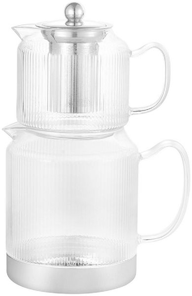 Schäfer Elektronik Caydanlik-Teekanne Teekannen-Set aus Glas mit Edelstahlfuß 600 ml & 1,5 L
