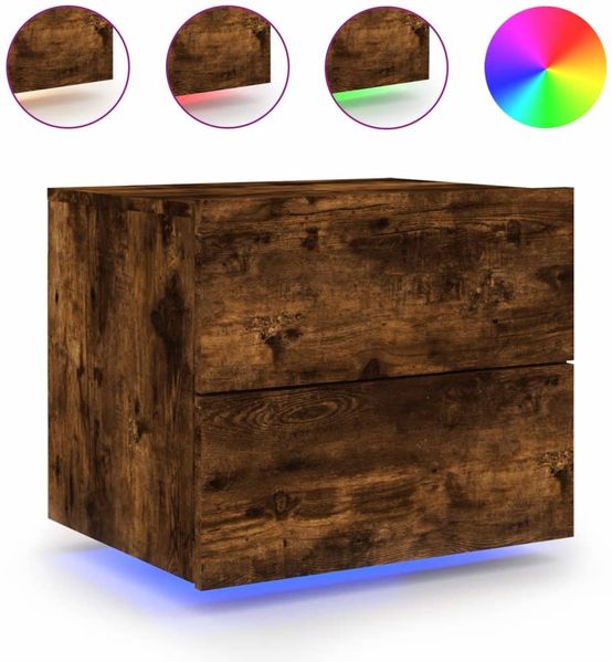 vidaXL Wand-Nachttisch mit LED-Leuchten Räuchereiche 836820 Bild 2