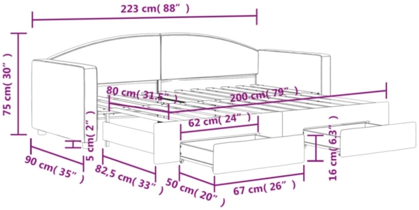 vidaXL Tagesbett Ausziehbar mit Schubladen Creme 80x200 cm Stoff 3197223 Bild 7