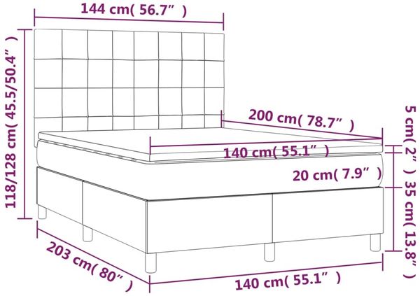 vidaXL Boxspringbett mit Matratze & LED Blau 140x200 cm Stoff 3135443 Bild 8
