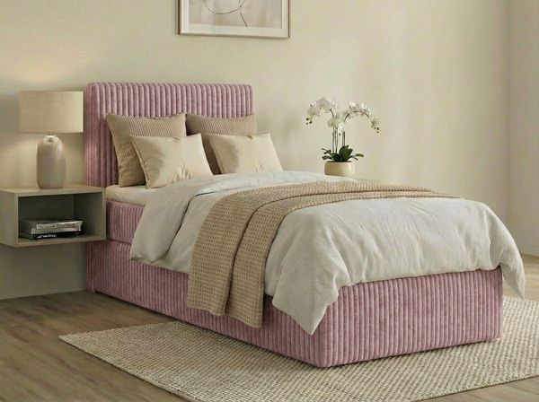 Boxspringbett RALFI 80 x 200 cm (Rechte Seit) mit Bettkästen, Bonell-Matratze H3 und T25-Topper. Farbe: Rosa