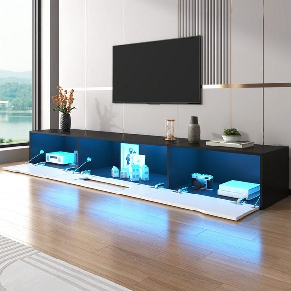 REDOM TV-Schrank 80x35x30 cm, mit intelligentem Farbwechsel-LED (Packung, 1-St, in Hochglanz Schwarz-Weiß, inkl. USB-Anschluss) Wandmontiert – schafft moderne Akzente und stimmungsvolles Licht