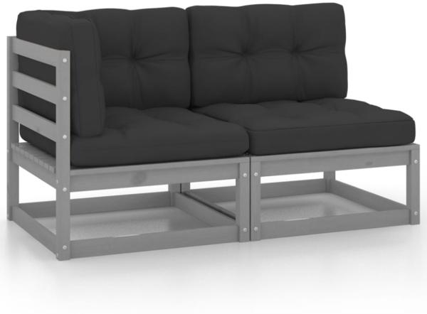 vidaXL 2-tlg. Garten-Lounge-Set mit Kissen Grau Kiefer Massivholz 805747