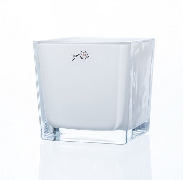 Sandra Rich Übertopf SANDRA RICH, Glasübertopf "CUBE" Pflanztopf Blumentopf Weiß 12x12cm