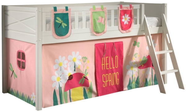 Kinderbett Karyl 208x114x135 Massivholz Weiß Textilset Spring 3