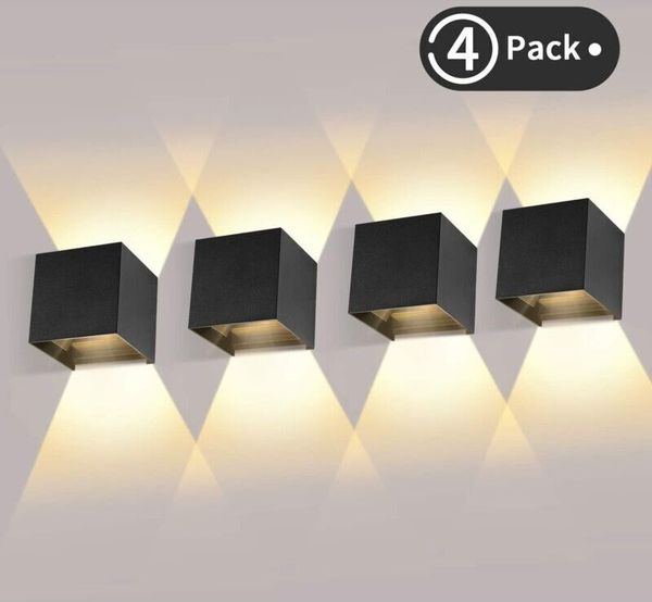 4er Set LED-Außenwandleuchten 12W IP65 warmweiß schwarz
