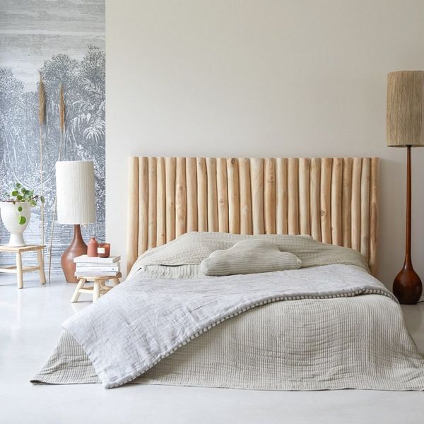 Tikamoon Massivholzbett Kopfteil Bett Treibholz Teakholz helles Holz Schlafzimmer 180 River Ne (1-tlg)