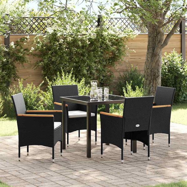 vidaXL Garten Essgruppe mit Kissen 5 pcs Schwarz Poly-Rattan 3379752