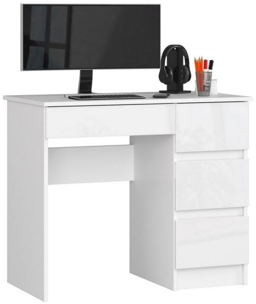 Home Collective Computertisch Schreibtisch Bürotisch Gaming Tisch mit ausziehbarer Tastaturablage, mit 4 Schubladen rechts, 90 x 50 x 77 cm, weiß hochglanz