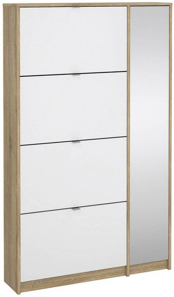 Dmora Schuhschrank Acino, Schuhregal, Mehrzweck-Eingangsgarderobe, Möbel für Schuhe, 99x24 h162 cm, Eicheund Glänzendes Weiß