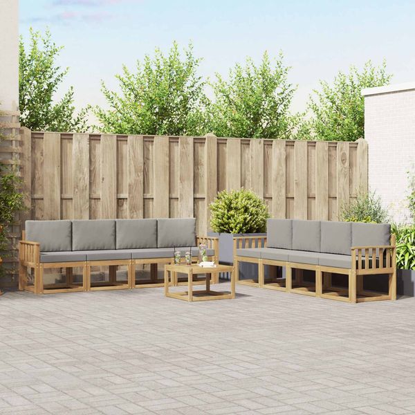 vidaXL Outdoor-Sofagarnitur 9 pcs Weiß und Hellgrau Polyester 3387415