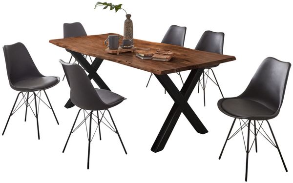 Esstisch Baumkante Akazie nussbaumfarben 300 x 100 cm X-Gestell schwarz FREDERIK 80994820 Bild 7