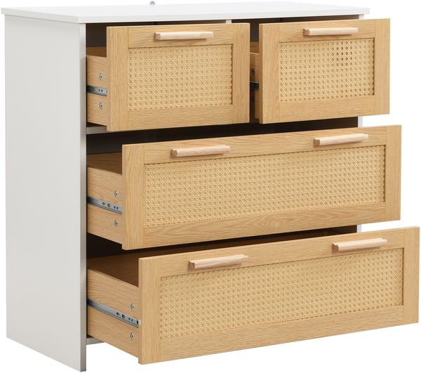 Kommode mit Rattanfronten, 4 Schubladen, 80 x 38 x 80 cm, Natur/Weiß Bild 7