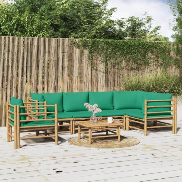 vidaXL 7-tlg. Garten-Lounge-Set mit Grünen Kissen Bambus 3155157