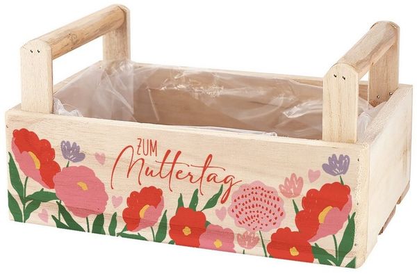 Herz & Heim Geschenkbox Pflanzkorb für Mama zu Muttertag - Geschenkkorb für Muttertagsgeschenk, aus Holz, mit Aufdruck